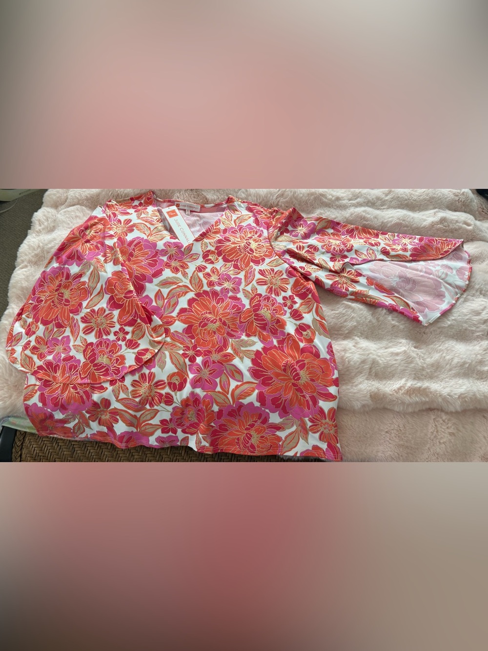 Jude Connally Pink & Orange Floral V-Neck Tunic in Gilded Jude cloth. NWT